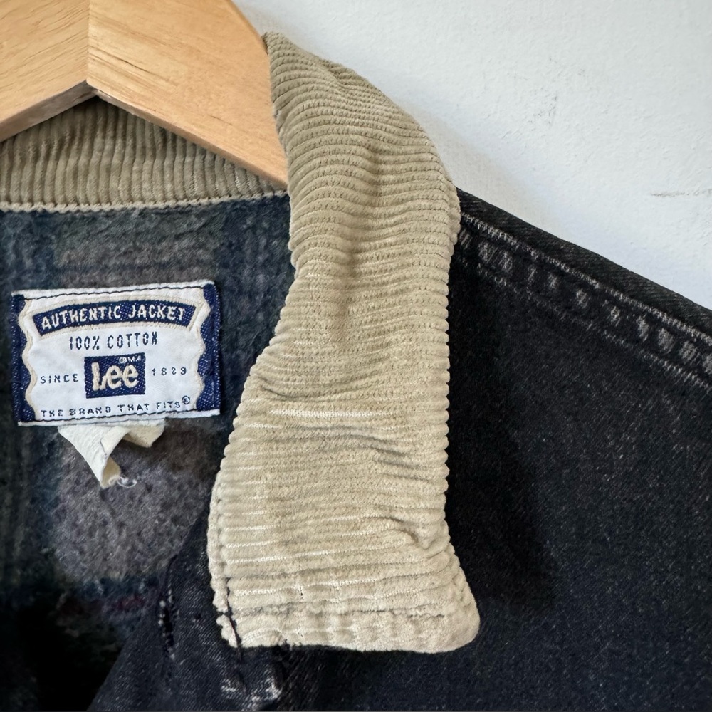 Vintage Lee Jean Jacket Stormrider Black Denim Coat Blanket Lined Mens Medium - Picture 7 of 8